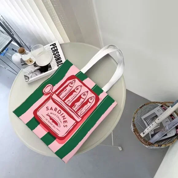 “Can of Sardines” Canvas Shoulder Tote Bag (BRAND-NEW & SUPER CUTE!) - Picture 4 of 6